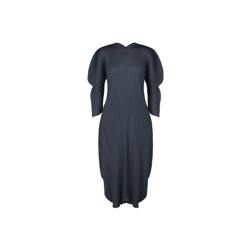 PLEATS PLEASE ISSEY MIYAKE Wormhole V Neck Midi Dress-0