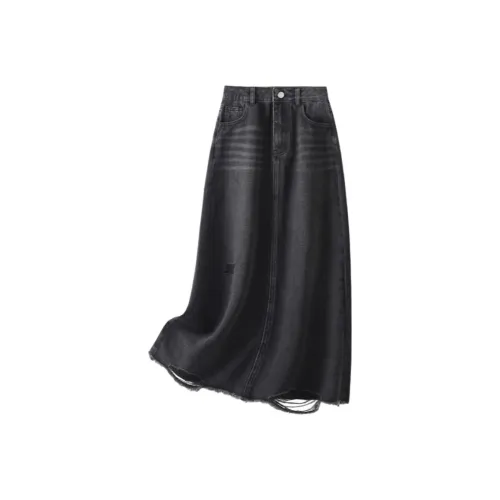 IHIMI Denim Long Skirts Women's Black