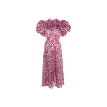Rotate Sequin Embellished Puff Sleeved Midi Dress