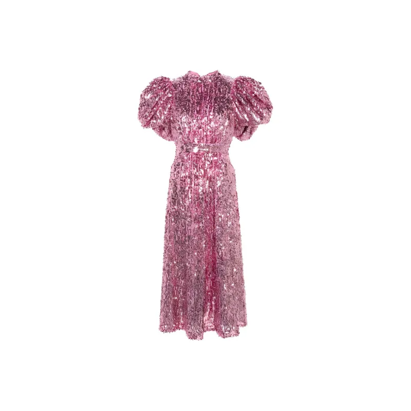 Rotate Sequin Embellished Puff Sleeved Midi Dress-0