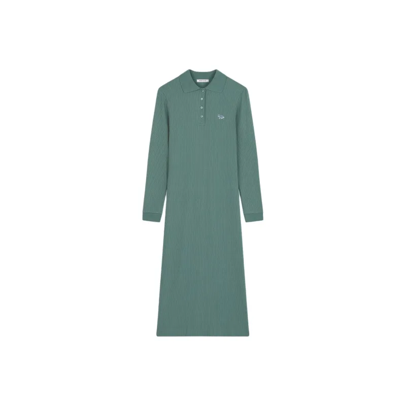 Maison Kitsune Fine Ribbed Long Sleeves Polo Dress-0