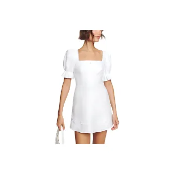 REFORMATION Evianna Linen Dress Short-Sleeved Dresses Women's White