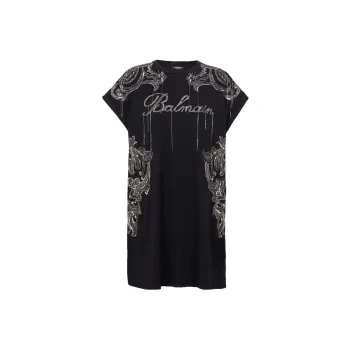 BALMAIN Sleeveless Embroidered Paisley Chains Short Dress 'Black/Old Silver'
