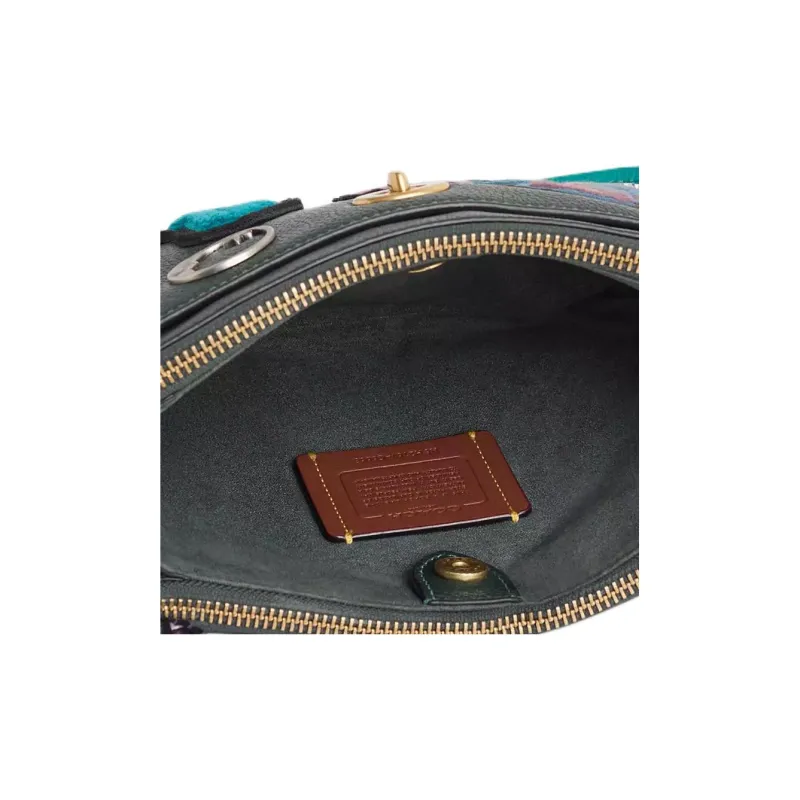 COACH Turnlock Polished Pebbled Leather Crossbody Bag, Shoulder Bag Small Size Women's Green-4