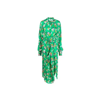 MSGM Floral-print Knotted Shirt Dress