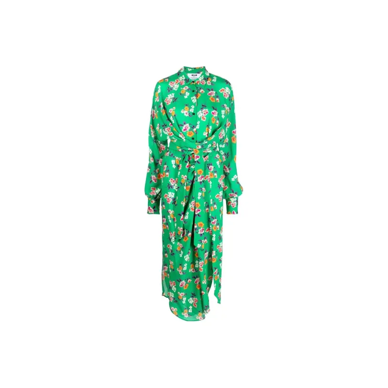 MSGM Floral-print Knotted Shirt Dress-0