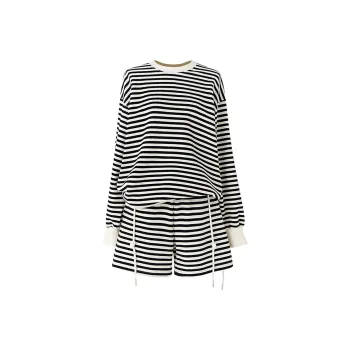 SOON FLOWER Casual Suit Women's Black Beige Stripes