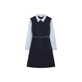 Mo Han Yi Mei Long Sleeved Dress Women's Navy Blue