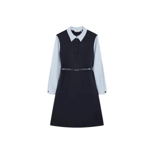 Mo Han Yi Mei Long Sleeved Dress Women's Navy Blue