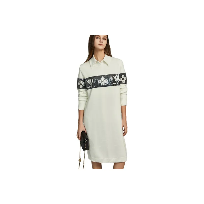 ELLE Long Sleeved Dresses Fall Women's Ecru-0