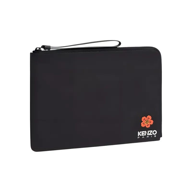 KENZO Cow Leather Clutch Large Size Men's Black-2