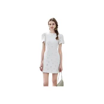NAWAIN Short Sleeved Dresses Women's Embroidered White