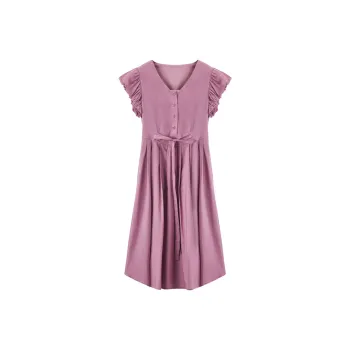 XIANGYING Short-Sleeved Dresses Women's Plum Red