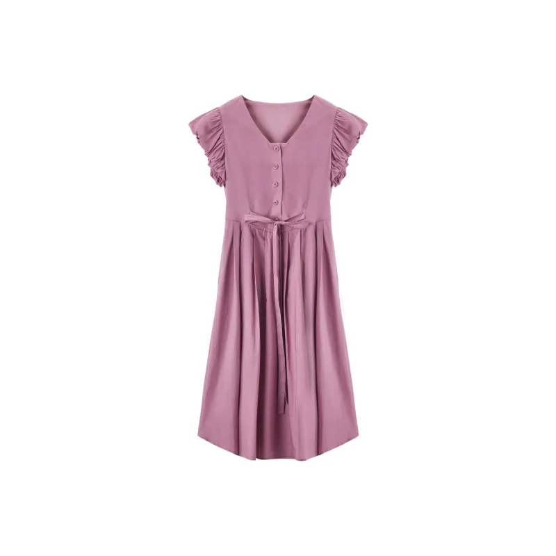 XIANGYING Short Sleeved Dress Women's Plum Red-0