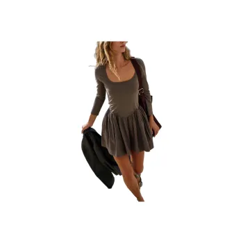 FREE PEOPLE Drop-Waist Long-Sleeve Mini Long-Sleeved Dresses Women's Grey/Gray