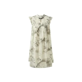 3COLOUR Short Sleeved Dress Women's Black With Beige Floral