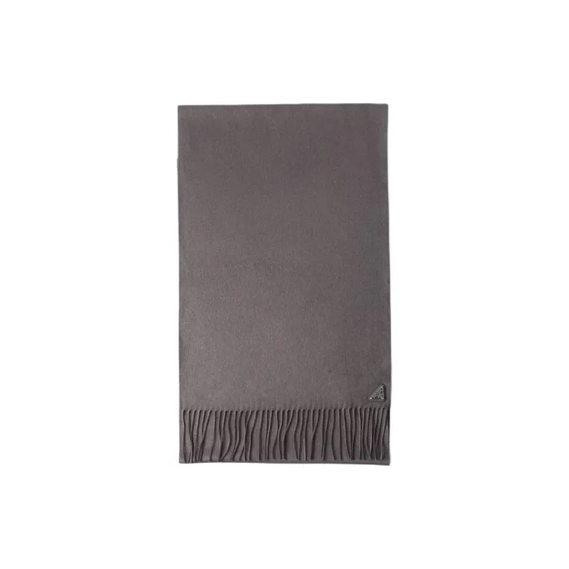 PRADA Silk, Cashmere, Enamel, Metal, Silk, Fabric Knit Scarves Unisex Gray-0