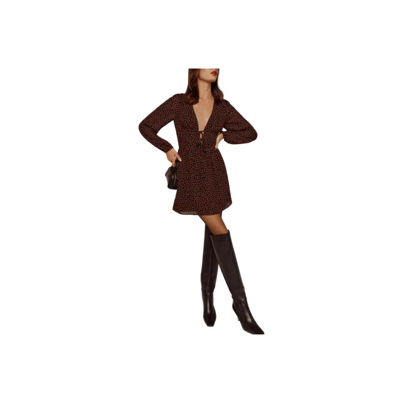 REFORMATION Tris Dress Long-Sleeved Dresses Women's Brown-0