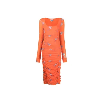 GANNI Long Sleeved Dresses Women's Orange