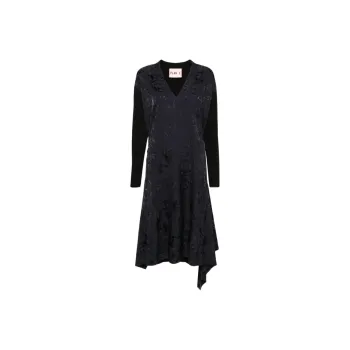 Plan C Draped Jacquard Midi Dress