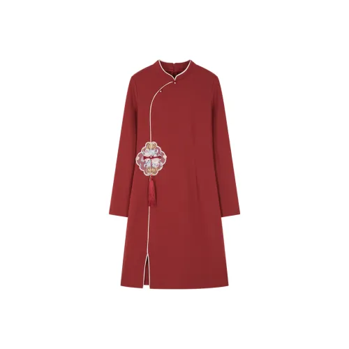 Mo Han Yi Mei Long Sleeved Dress Women's China Red