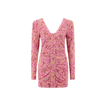 Rotate Jacquard V neck Minidress