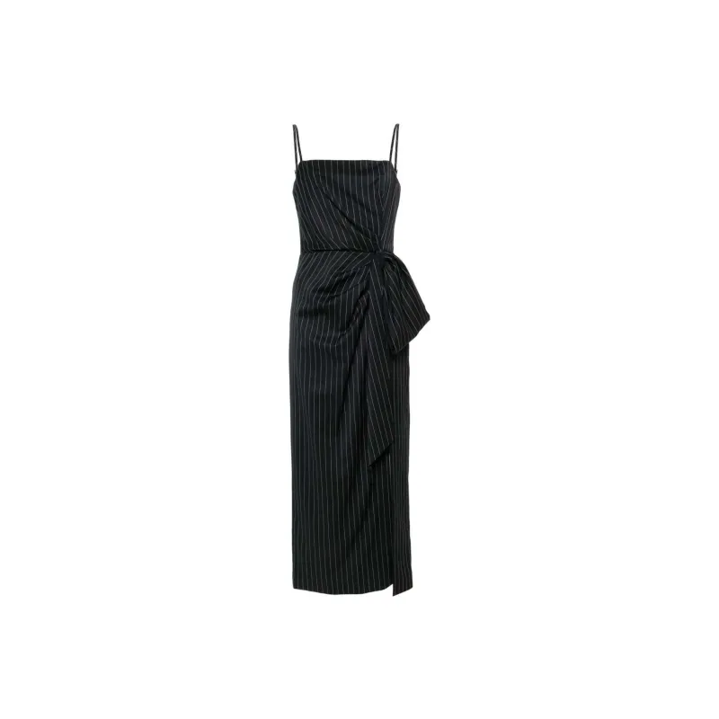MSGM Pinstripe Knotted waist Midi Dress-0
