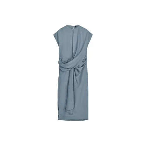 ZARA ZW Series Short Sleeved Dress Women's Duck Blue
