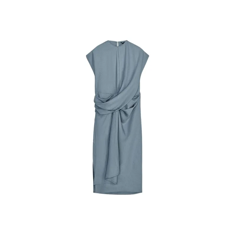 ZARA ZW Series Short Sleeved Dress Women's Duck Blue-0