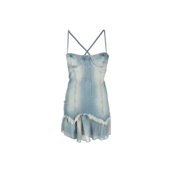 Blumarine Jean Tiered Sweetheart Neck Denim Dress