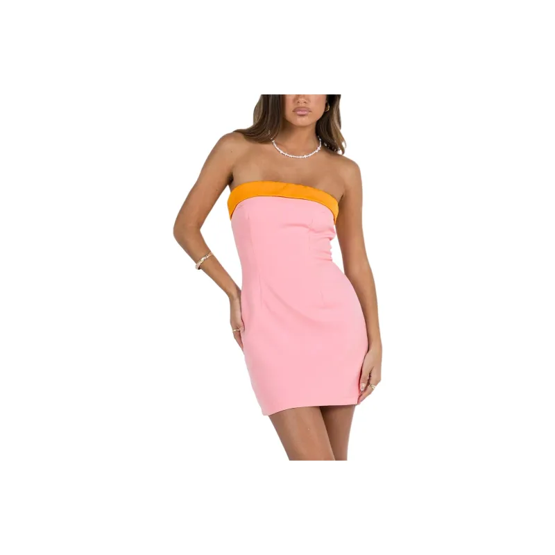 PRINCESS POLLY TEIN STRAPLESS MINI DRESS Sleeveless Dress Women's Pink Orange/Pink Orange-0