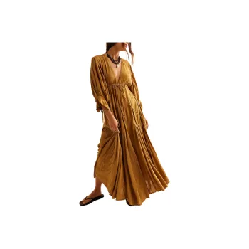 FREE PEOPLE Just Like Paradise Maxi Long-Sleeved Dresses Women's Golden Eagle