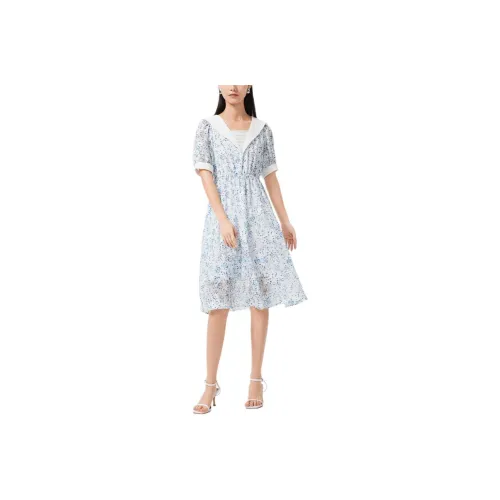 EICHITOO Short Sleeved Dress Women's Light Blue Pattern