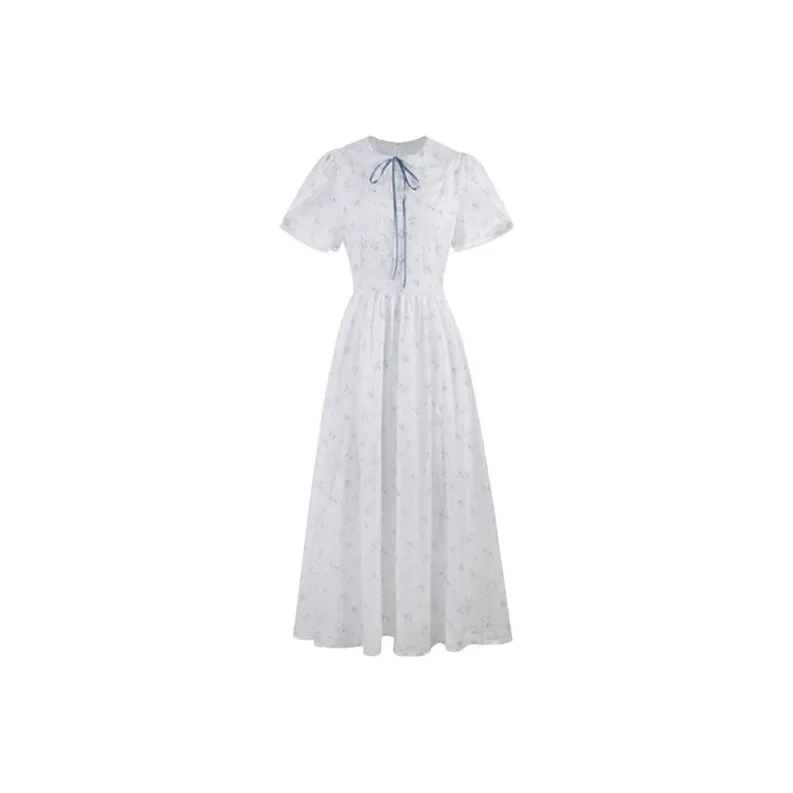 COVT Short Sleeved Dresses Women's White Floral Pattern Skirt-0