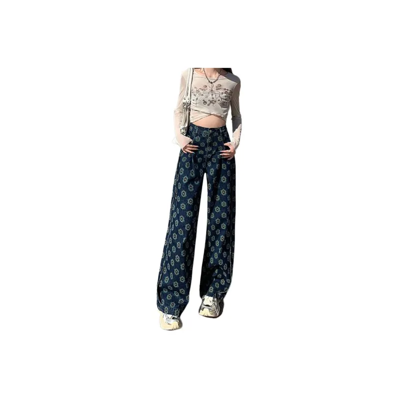 YINLEI Jeans Women's Print Dark Color-5