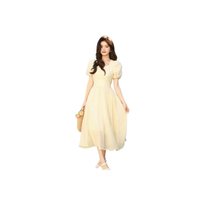 ETSE Short Sleeved Dresses Women's Beige Yellow-0