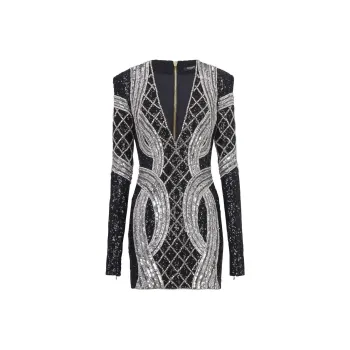 BALMAIN Silver All over Embroidered Dress