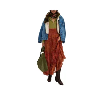 FREE PEOPLE Bali Cassia Maxi Dress Long-Sleeved Dresses Women's Olive Combo/Olive Combo