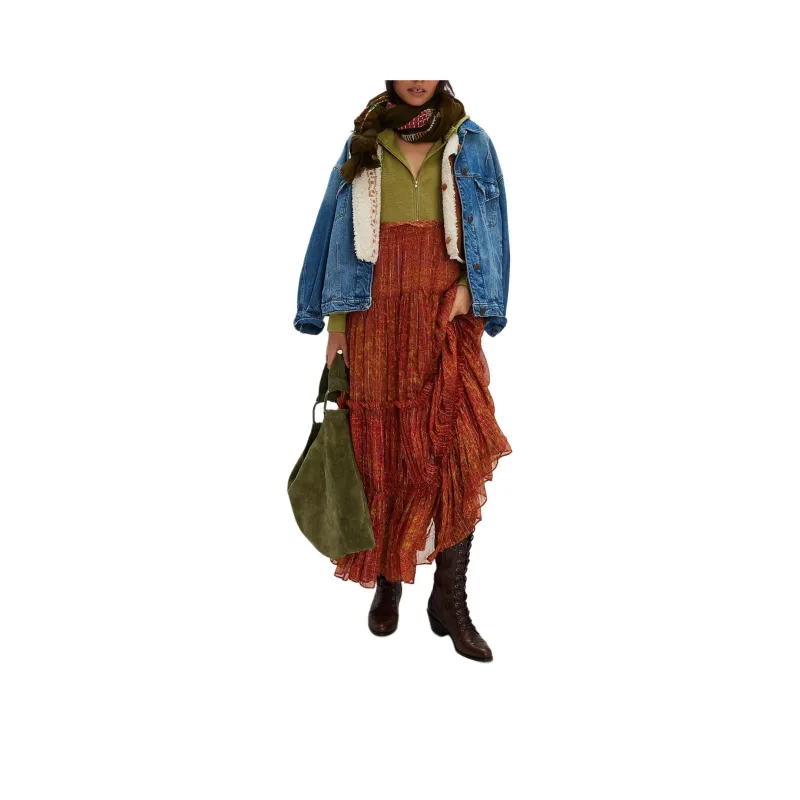 FREE PEOPLE Bali Cassia Maxi Dress Long-Sleeved Dresses Women's Olive Combo/Olive Combo-0