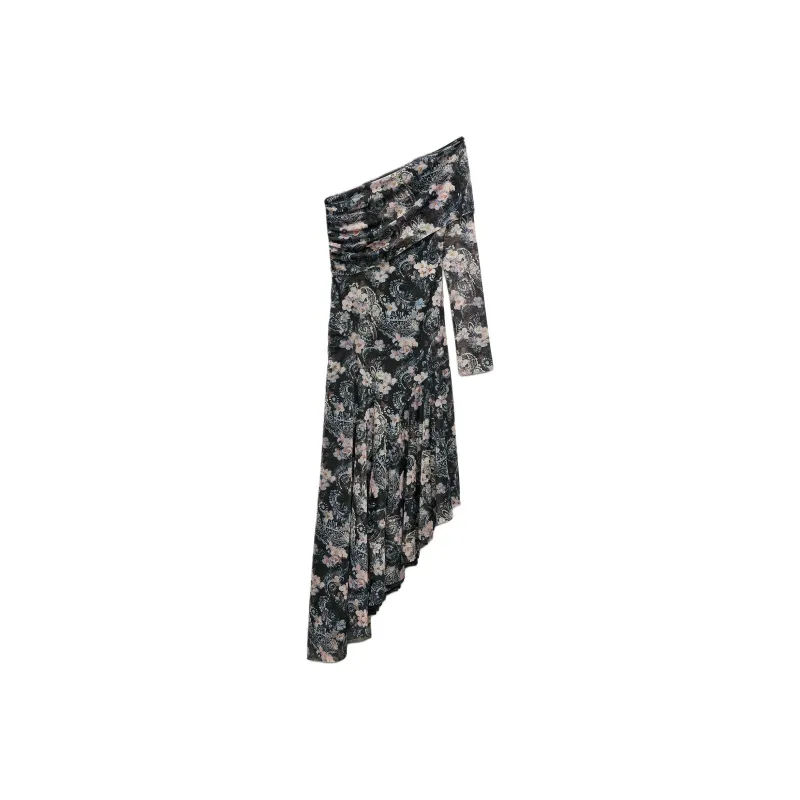 ZARA Long Sleeved Dresses Women's Black/Sand-0