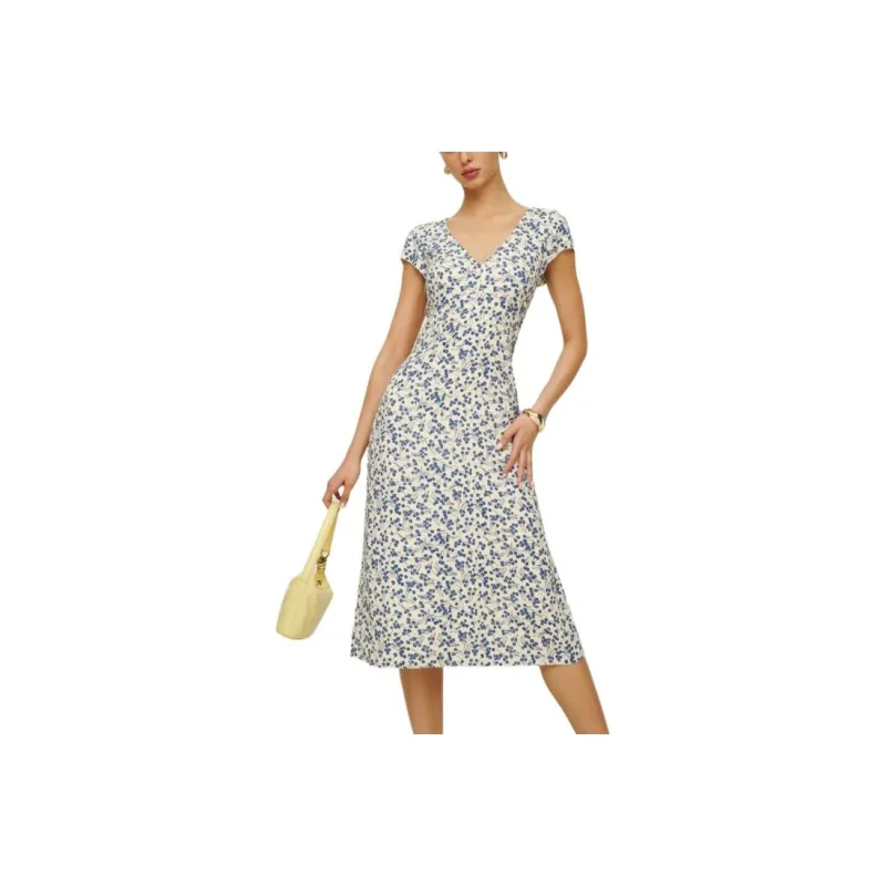 REFORMATION Iva Dress Short-Sleeved Dresses Women's Blue-0