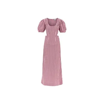 GANNI Striped Scoop Neck Midi Dress