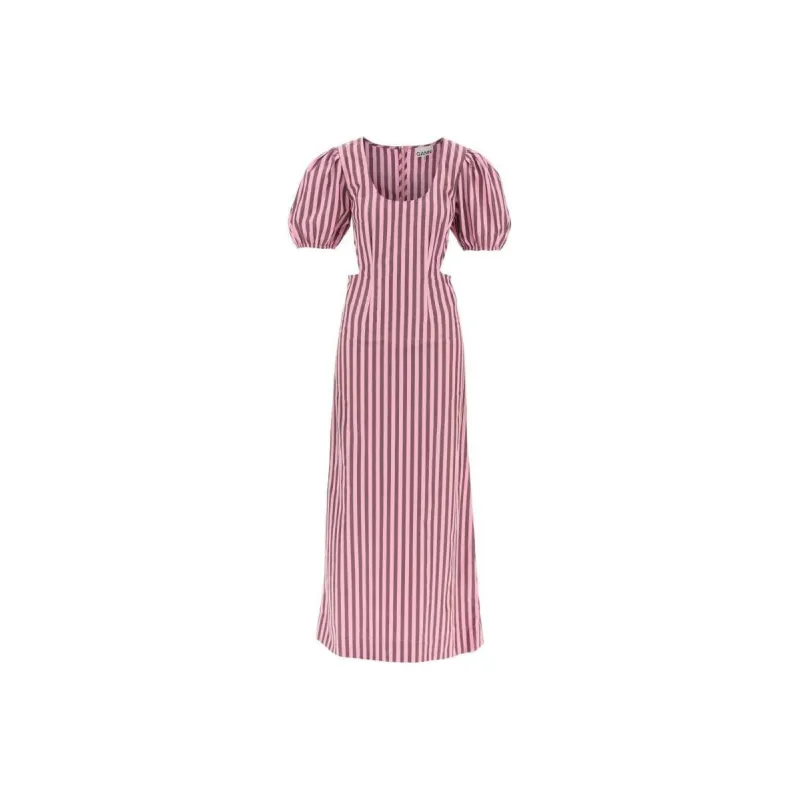 GANNI Striped Scoop Neck Midi Dress-0
