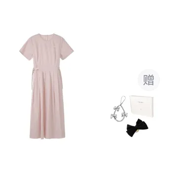 Fstudio Korean Style Sweet Style Ambient Minimalist Style Solid Color Short Sleeved Dress Women's Pink