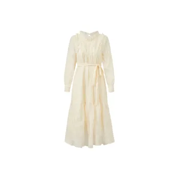 XUANSHU Long-Sleeved Dresses Women's Apricot