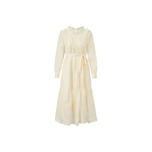 XUANSHU Long-Sleeved Dresses Women's Apricot