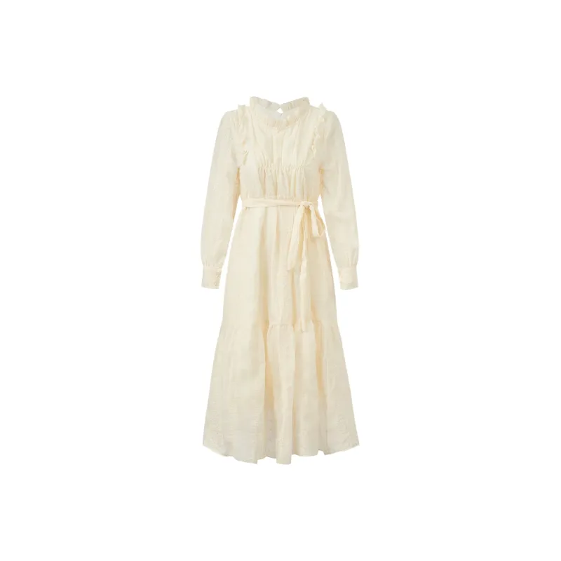 XUANSHU Long Sleeved Dresses Women's Apricot-0