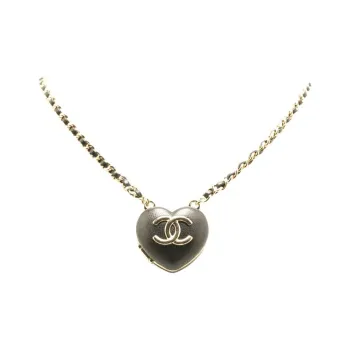 CHANEL 2010 2024 Lambskin Cc Heart Mirror Locket Pendant Necklace Costume Necklace