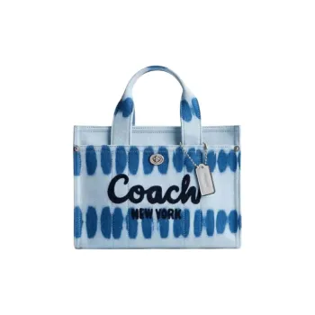 COACH Denim With Leather Tote Bag, Shopping Bag, Shoulder Bag, Handbag Medium Size Women's Blue & Multicolor