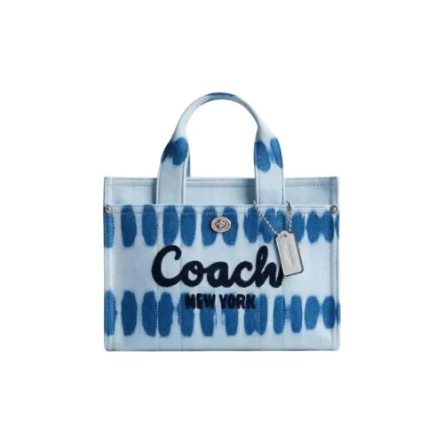 COACH Denim With Leather Tote Bag, Shopping Bag, Shoulder Bag, Handbag Medium Size Women's Blue & Multicolor